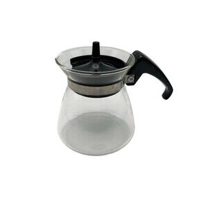 Vintage Clear Glass Pyrex #802 Small 4″ Coffee Pot Black Top Handle Corning USA
